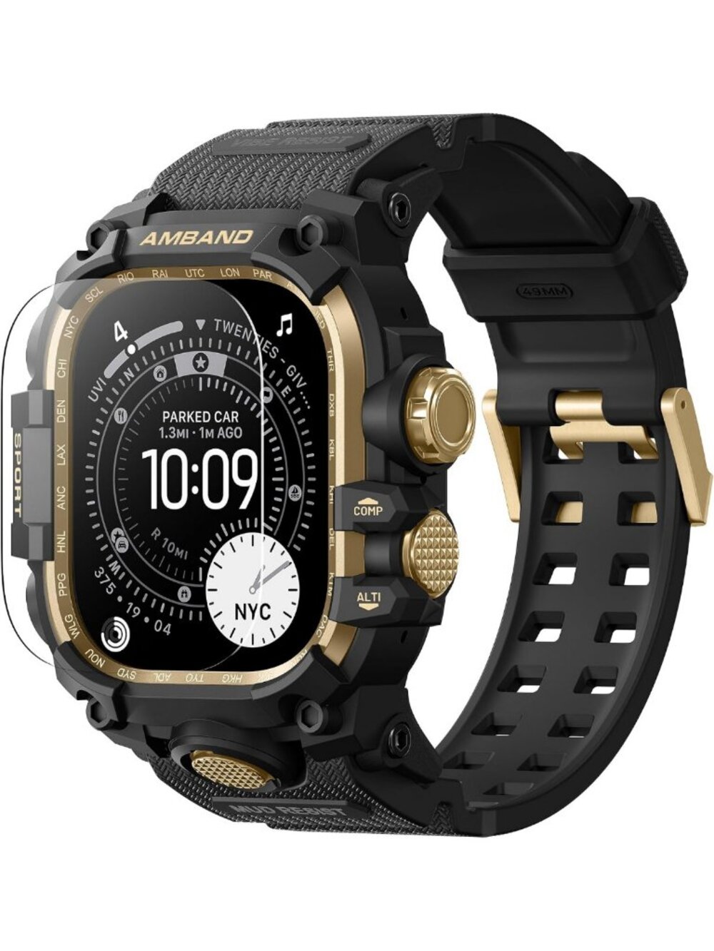 Rugged Protective Case & Band for Apple Watch Ultra 49mm - 9H Tempered Glass